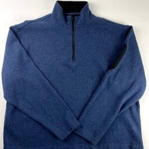 Orvis Sz L Men's Blue Zip-Up  3/4 Sweater Blue with Black Patch 100% Cotton